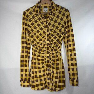 With Jean Andy Dress Button-Up Collared Mini Dress Ruched Waist Cher Checkered